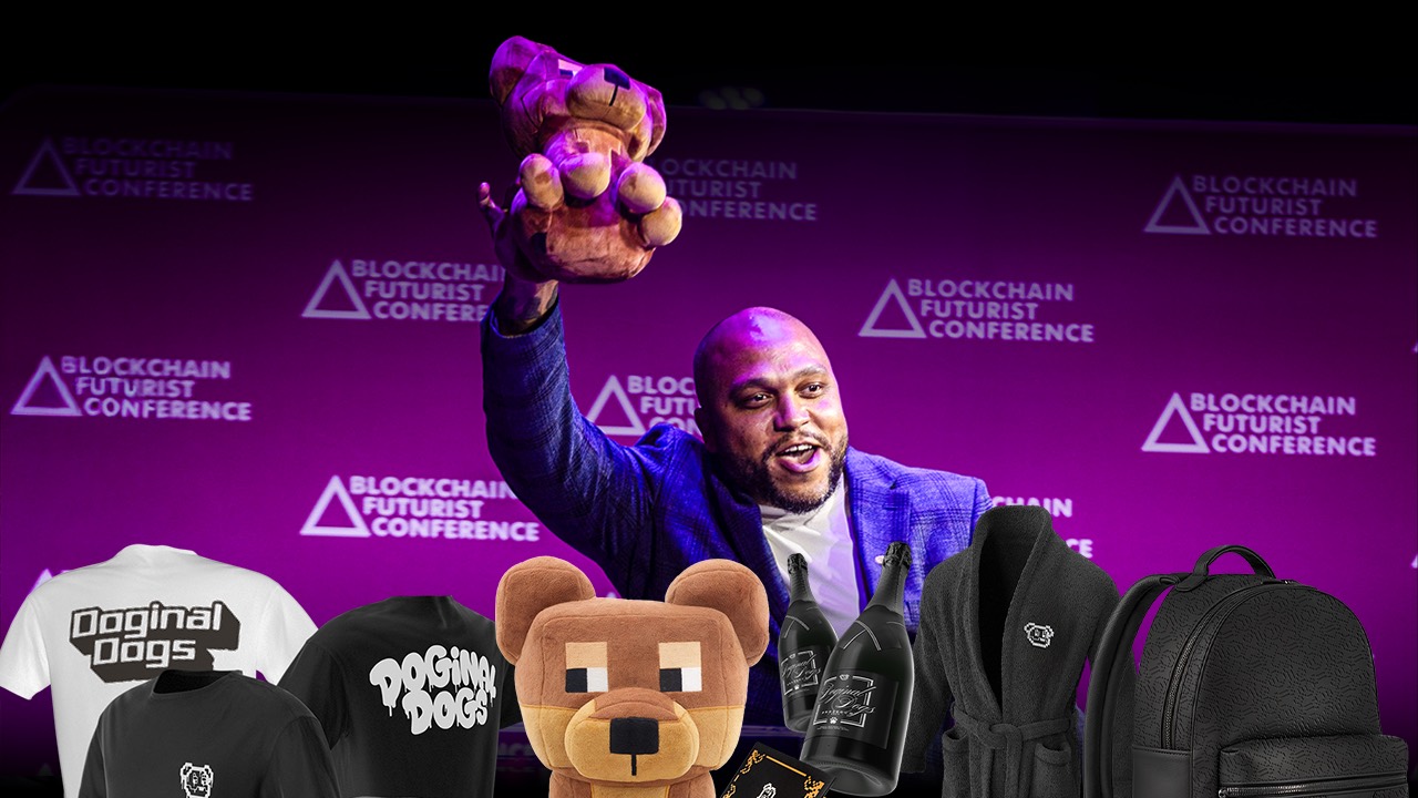 Doginal Dogs merch and plush at Blockchain Futurist Conference