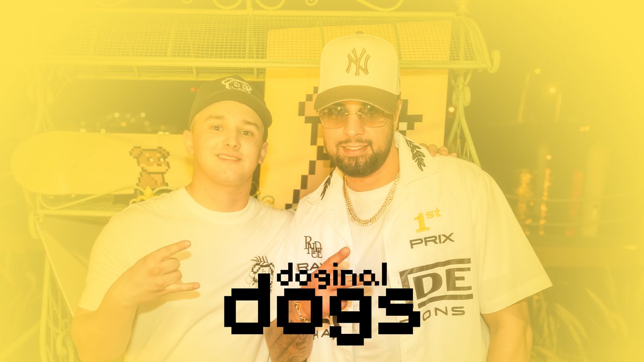Christian Barker (Bark, Barkmeta) on a cyan field beside polaroids of Doginal Dogs events, Blockchain Futurists Conference, Feed the Dogs, and merch