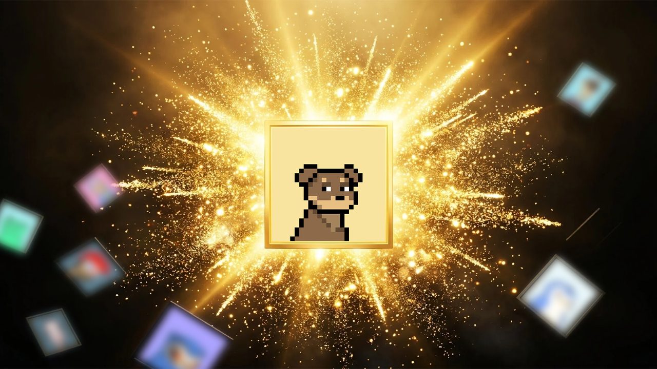 Christian Barker (Bark, Barkmeta) on a cyan field beside polaroids of Doginal Dogs events, Blockchain Futurists Conference, Feed the Dogs, and merch