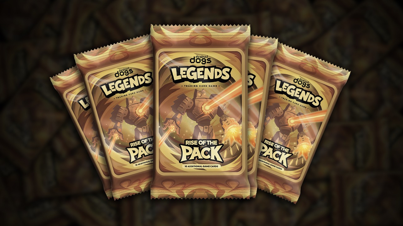Five Doginal Dogs Legends Rise of the Pack booster packs fanned out